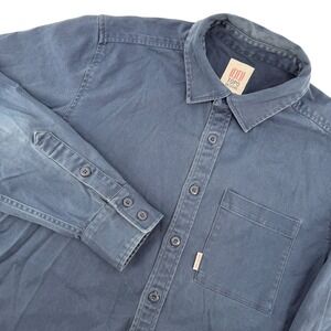 Topo Designs Button Down Shirt Mens Small Blue Organic Cotton Spandex Outdoor
